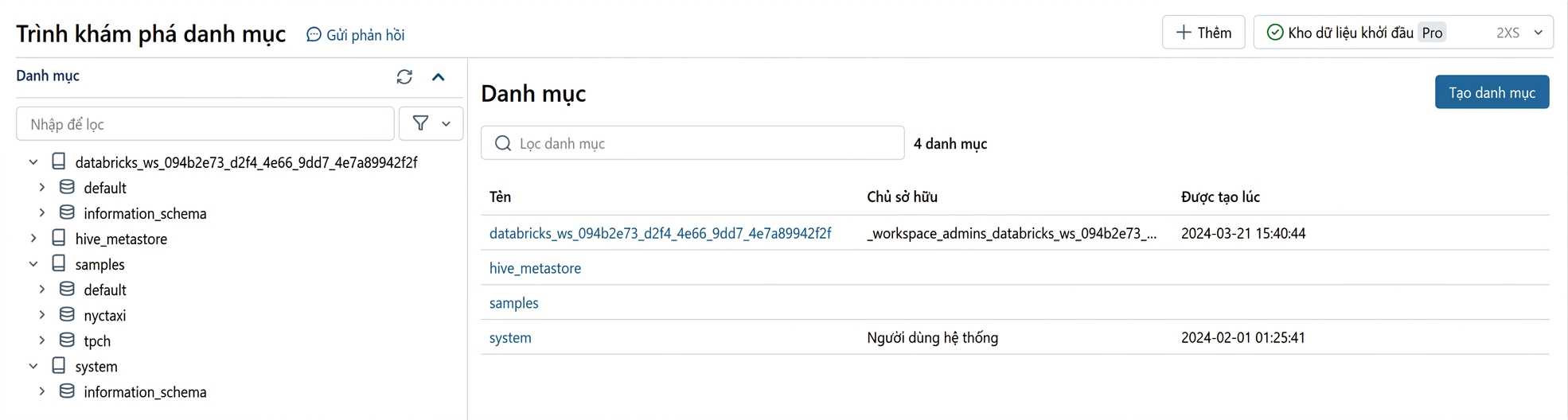 Ảnh chụp Catalog Explorer
