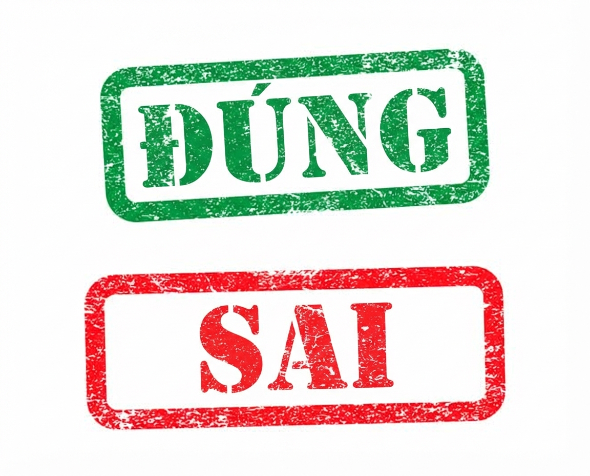 Hình chữ TRUE màu xanh và FALSE màu đỏ.