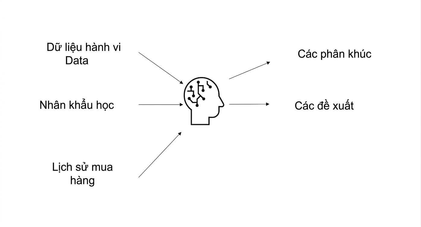 Dữ liệu hành vi, nhân khẩu học và lịch sử mua hàng được dùng trong AI tạo ra gợi ý.