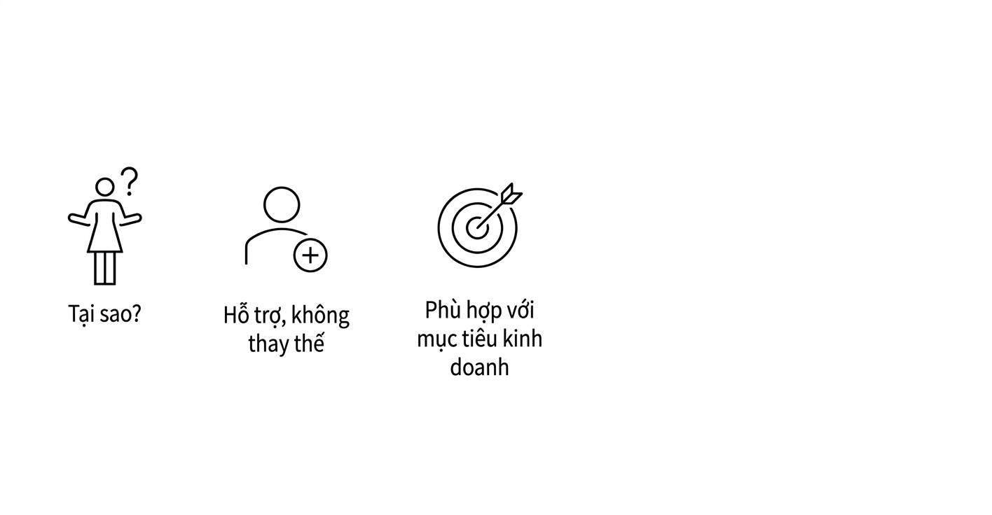 Vì sao? Bổ trợ, không thay thế. Căn chỉnh với mục tiêu kinh doanh.