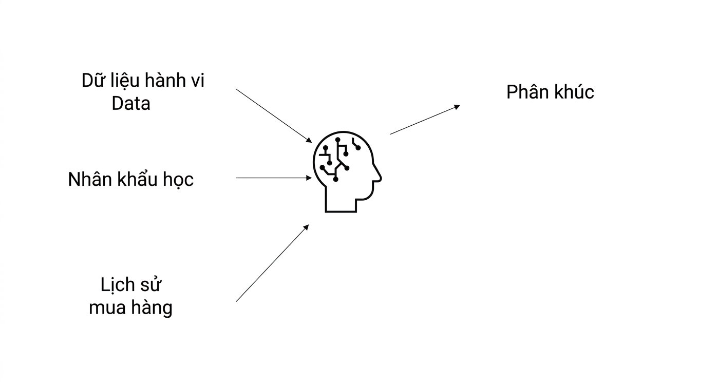 Dữ liệu hành vi, nhân khẩu học và lịch sử mua hàng được dùng trong AI tạo ra các phân khúc.