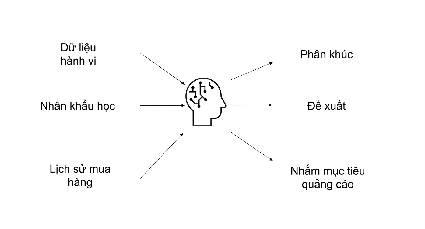 Dữ liệu hành vi, nhân khẩu học và lịch sử mua hàng được dùng trong AI tạo ra nhắm chọn quảng cáo.