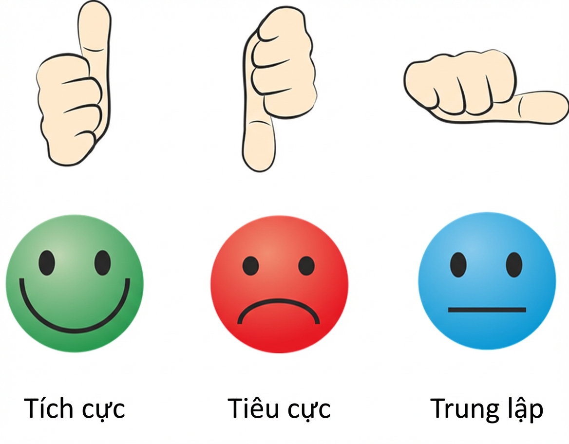 Hình minh họa các lớp của phân tích cảm xúc: tích cực, tiêu cực, trung tính.