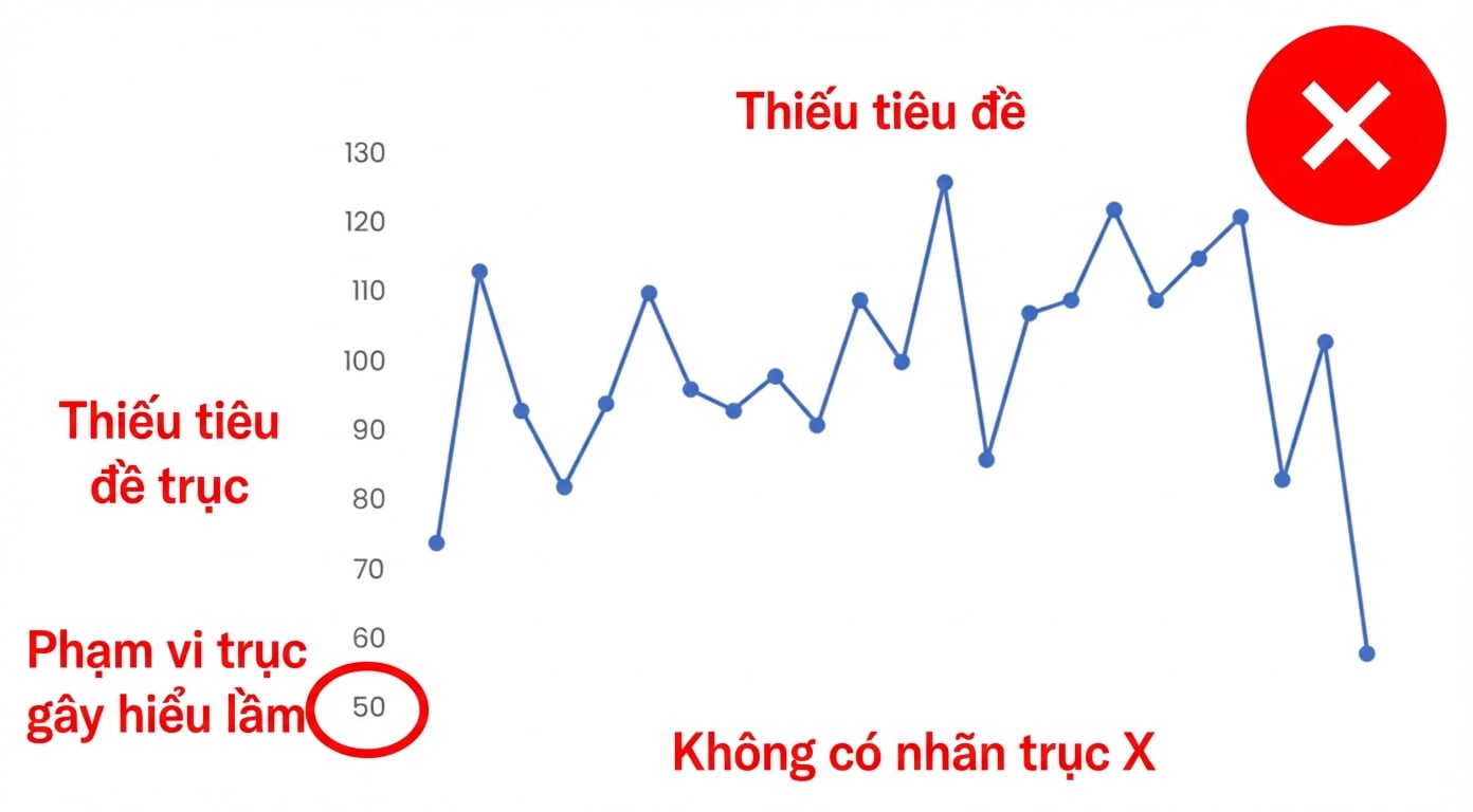 Ví dụ biểu đồ thiếu tên trục, chú giải, nhãn dữ liệu và tiêu đề rõ ràng