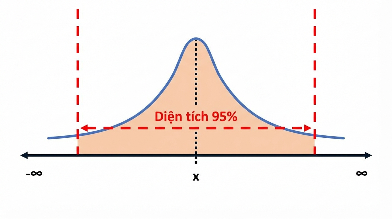 Đường phân phối với 95% diện tích được tô sáng