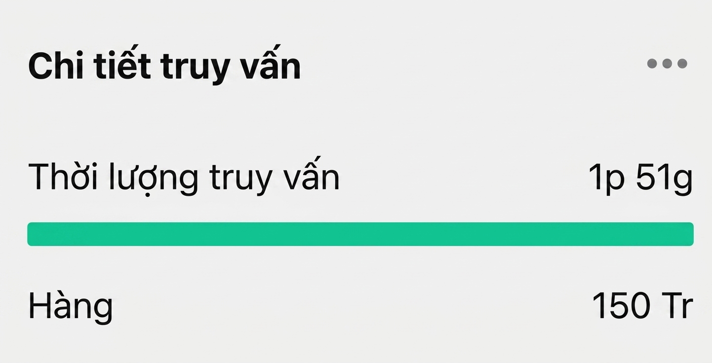 Chi tiết truy vấn: thời gian và số hàng