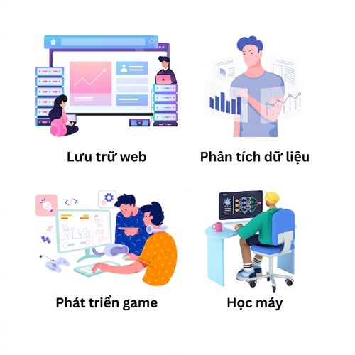 Hình ảnh về lưu trữ web, phát triển game, phân tích dữ liệu và Machine Learning