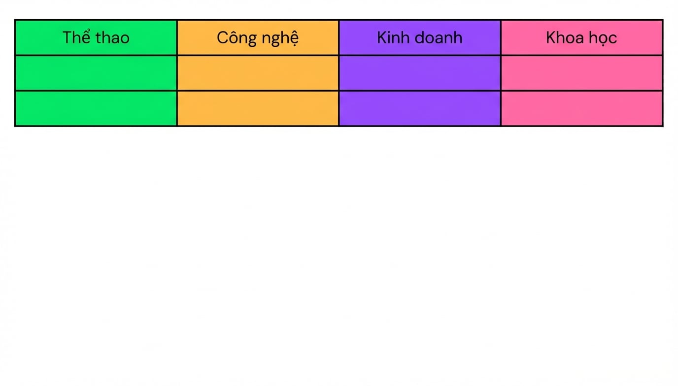 Bảng các chủ đề có thể dùng để phân loại bài viết.