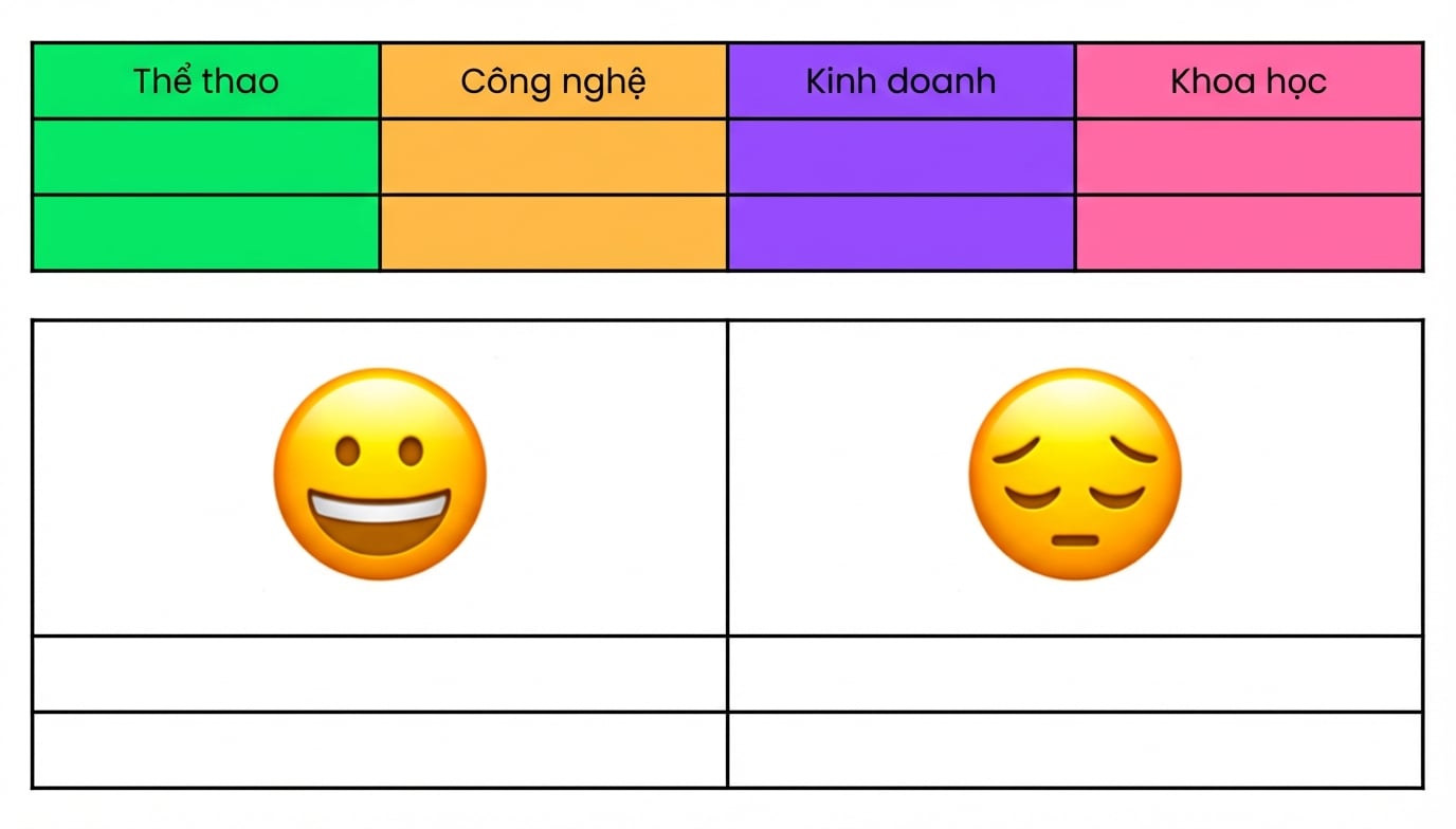 Bảng có mặt cười và mặt buồn, dùng để phân loại theo cảm xúc.
