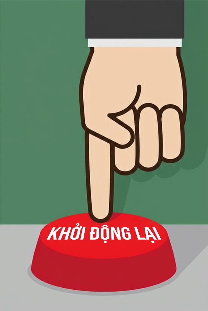 Hình biếm họa ngón tay bấm nút "restart"