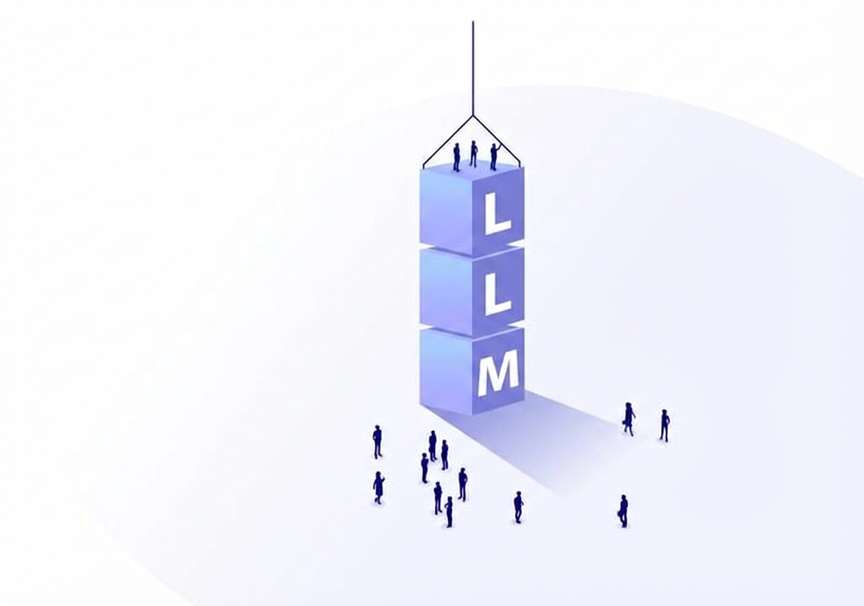 Hình minh họa hoạt hình người xem các khối xếp chồng thành chữ LLM