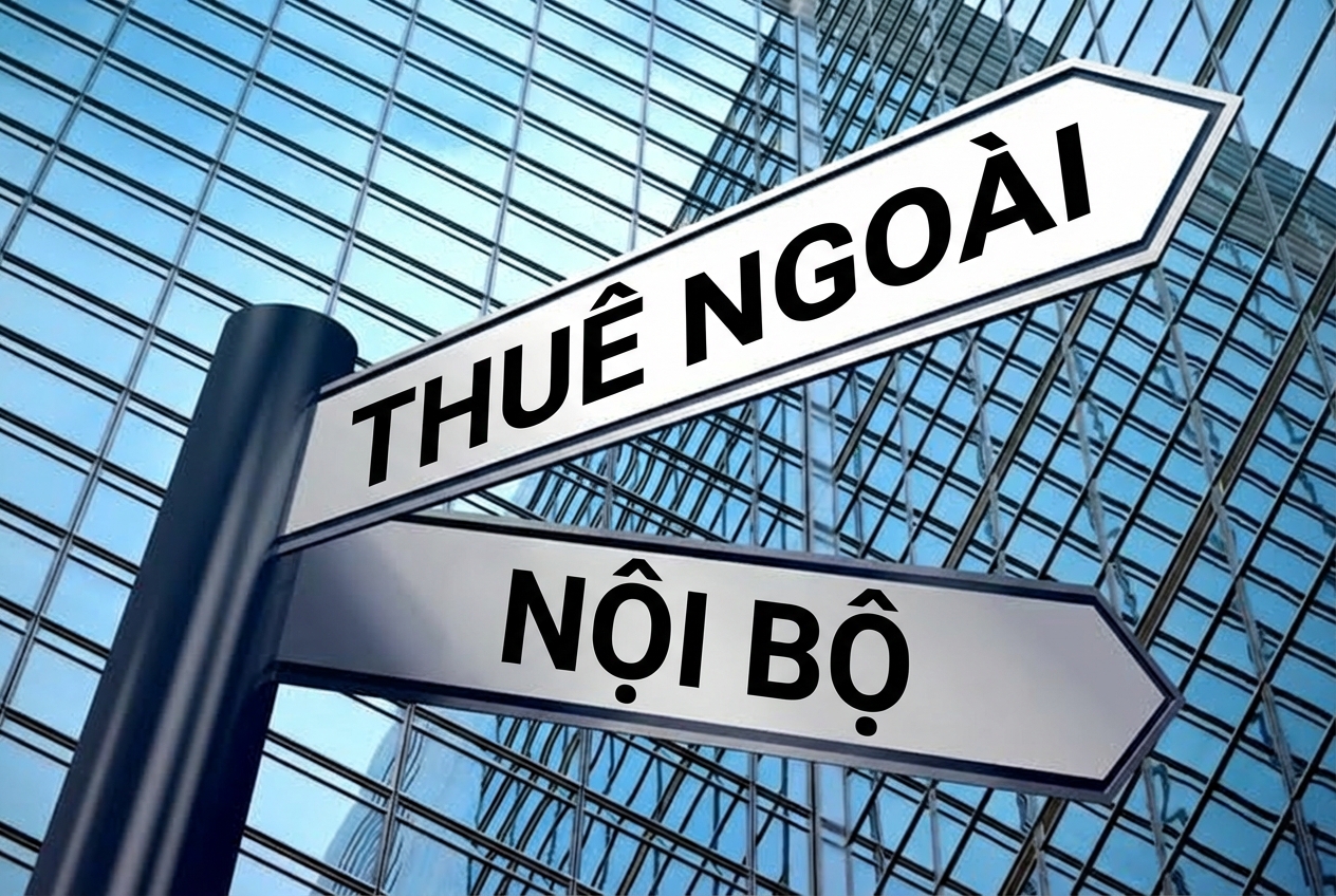 Biển chỉ đường với hai hướng: outsource hoặc inhouse