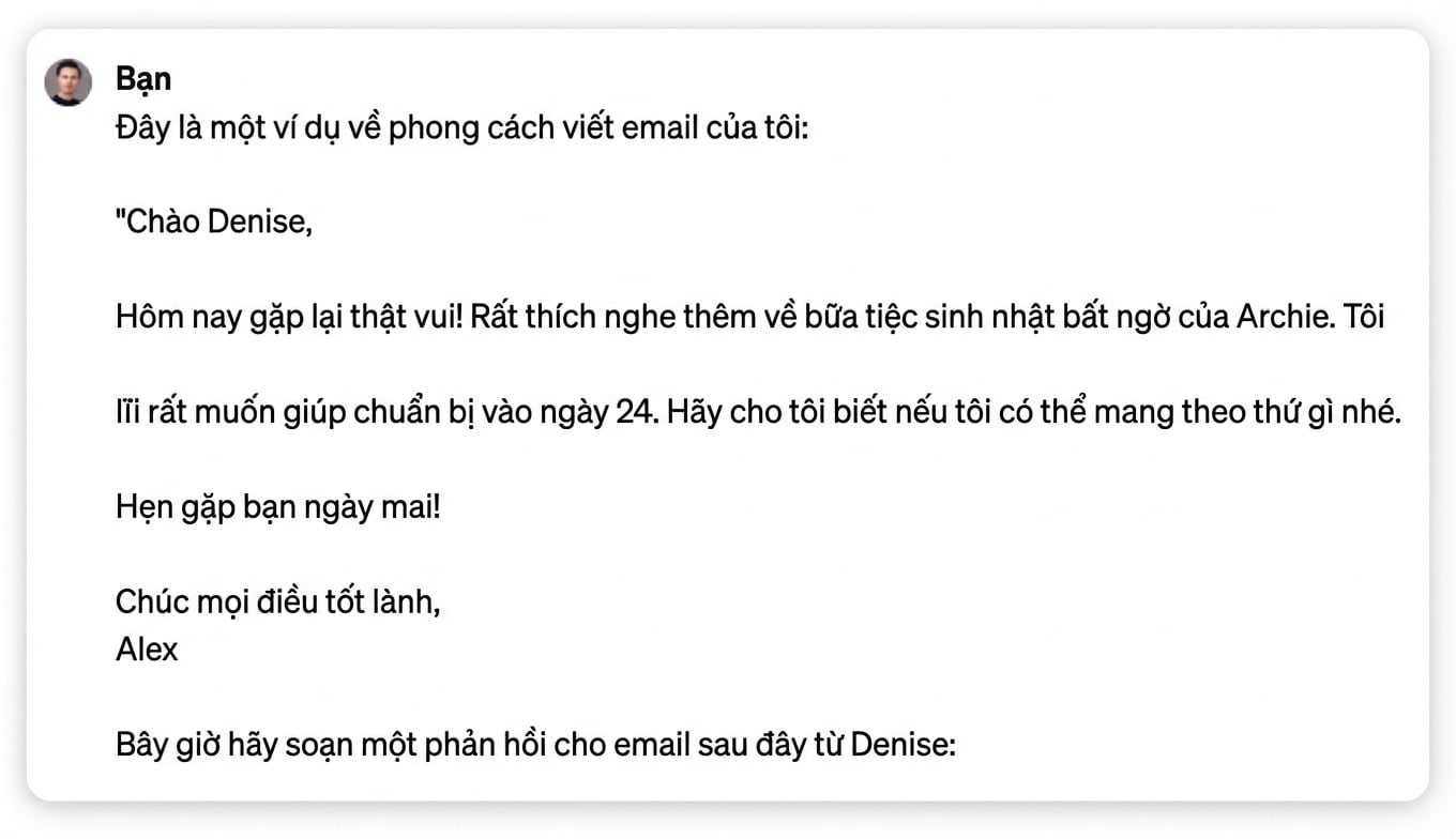 Ảnh chụp màn hình của phản hồi được cá nhân hóa từ ChatGPT