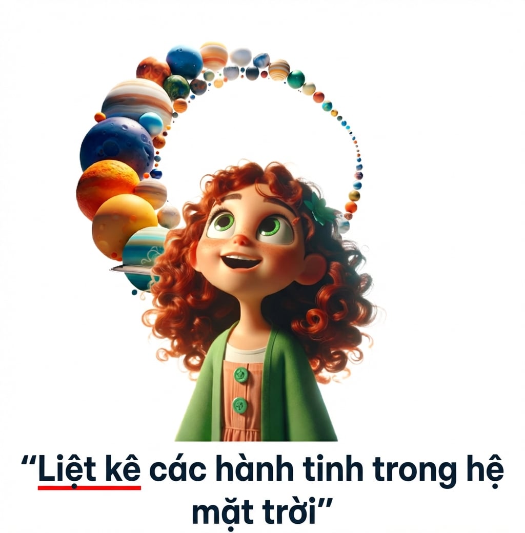 Người trẻ với yêu cầu "liệt kê các hành tinh trong hệ Mặt Trời"