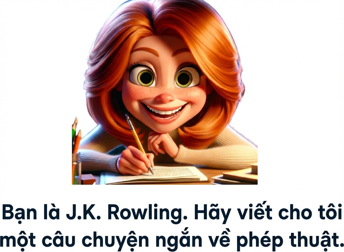 Một người trông có vẻ vui vẻ với prompt "Bạn là J.K. Rowling, hãy viết cho tôi một câu chuyện ngắn về phép thuật"