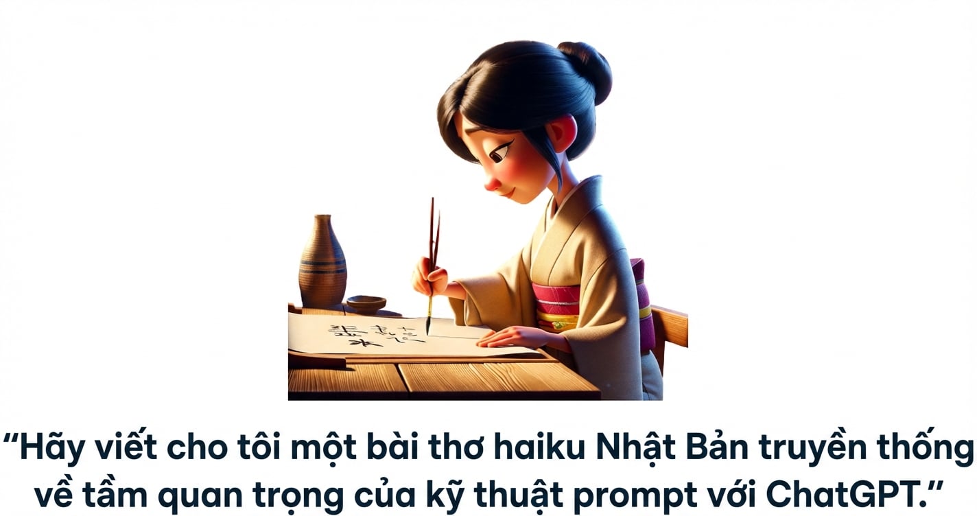 Một người đang viết một bài haiku và đề bài "Viết cho tôi một bài haiku truyền thống của Nhật Bản về tầm quan trọng của kỹ thuật viết prompt với ChatGPT"