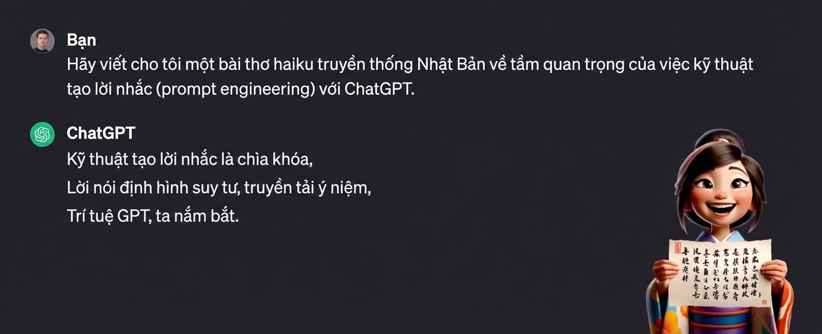 Phản hồi của ChatGPT về việc viết một bài haiku tiếng Nhật