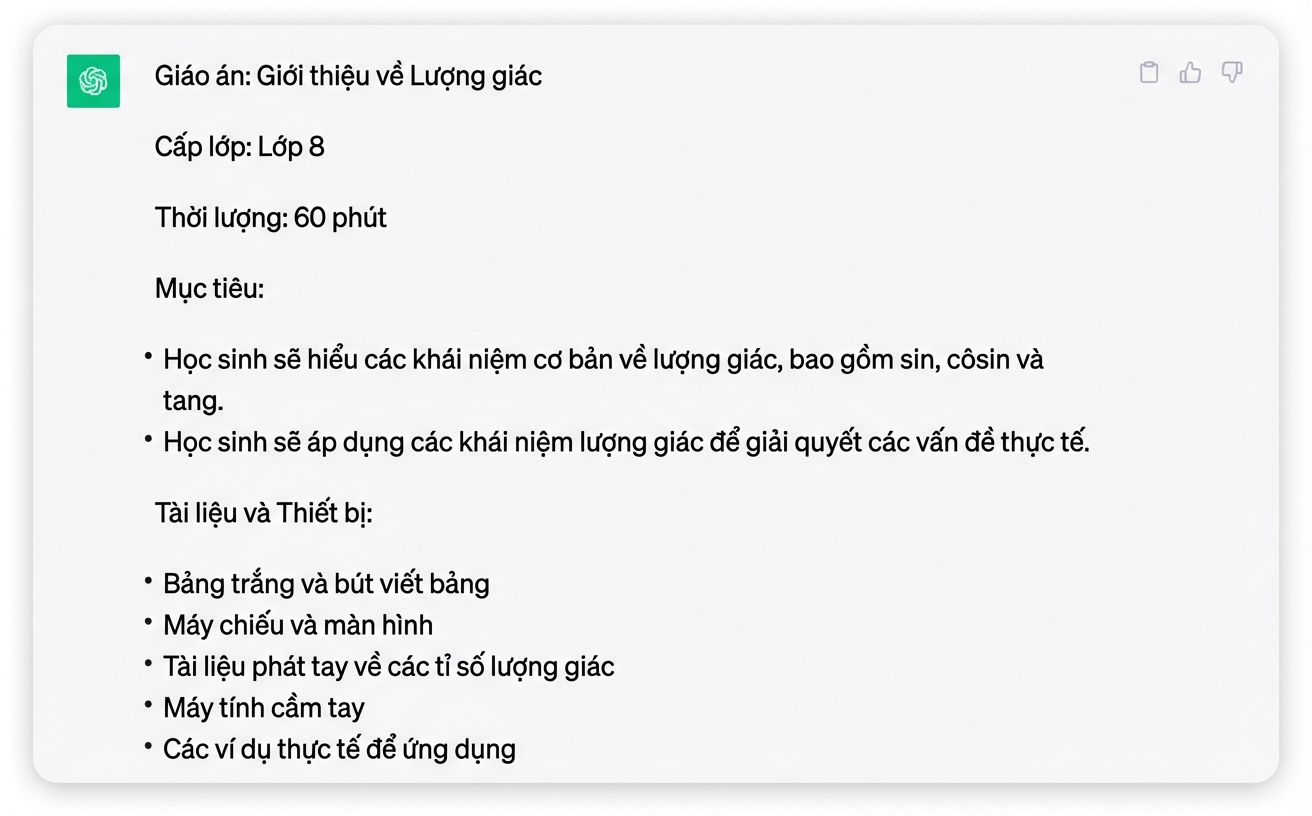 Một ảnh chụp màn hình của kế hoạch bài giảng chi tiết được tạo bởi ChatGPT