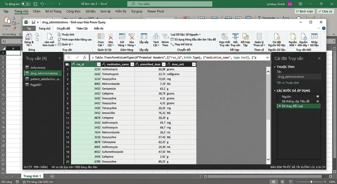 Cửa sổ Excel Power Query