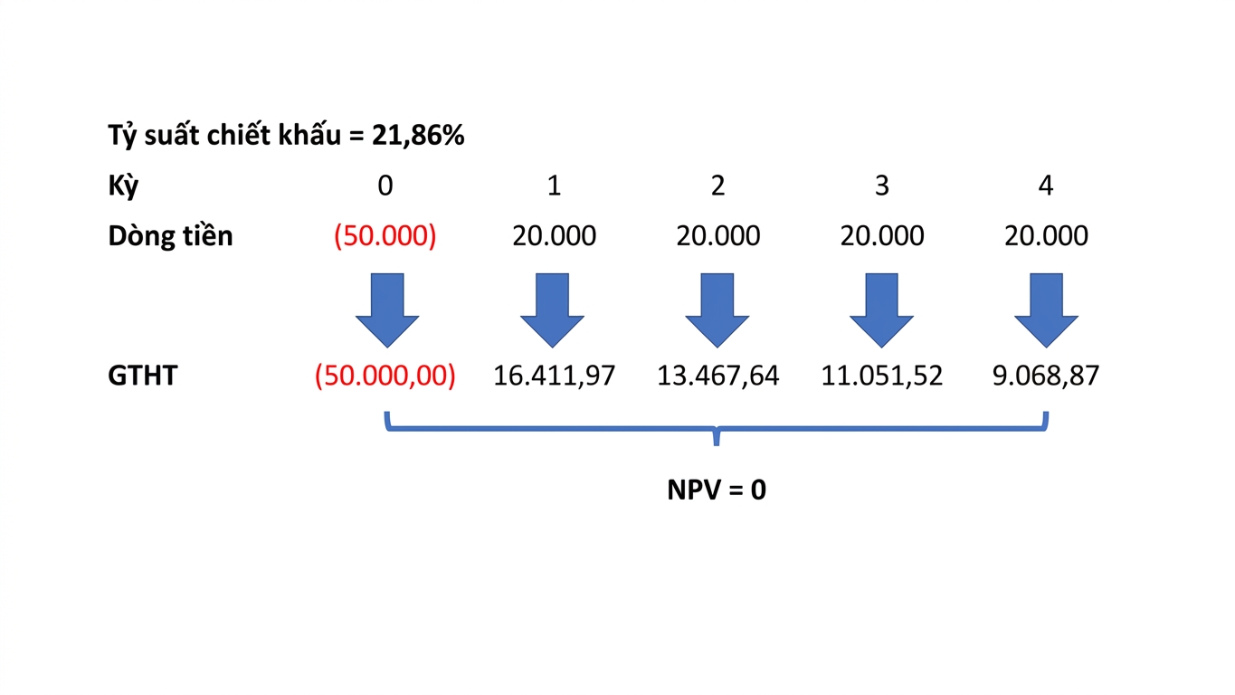 Ví dụ công thức NPV dùng IRR làm tỷ lệ chiết khấu.