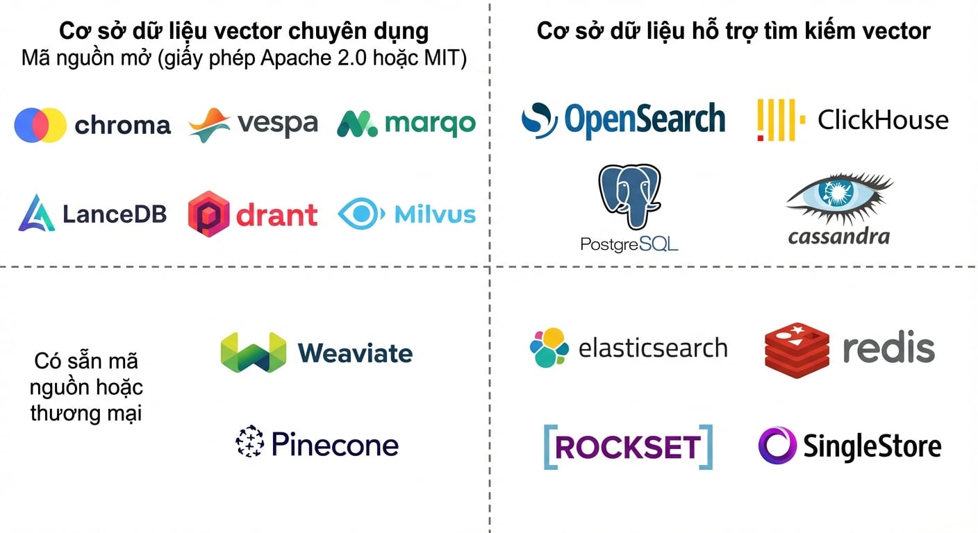 Bức tranh hệ sinh thái các cơ sở dữ liệu vector: mã nguồn mở/đóng, chuyên biệt hoặc chỉ hỗ trợ thao tác vector.