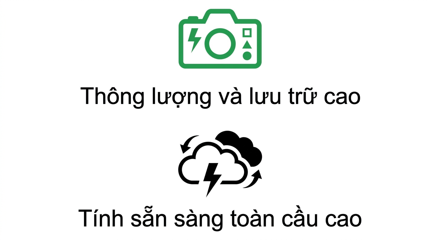 Biểu tượng thông lượng/lưu trữ cao và khả dụng toàn cầu cao.