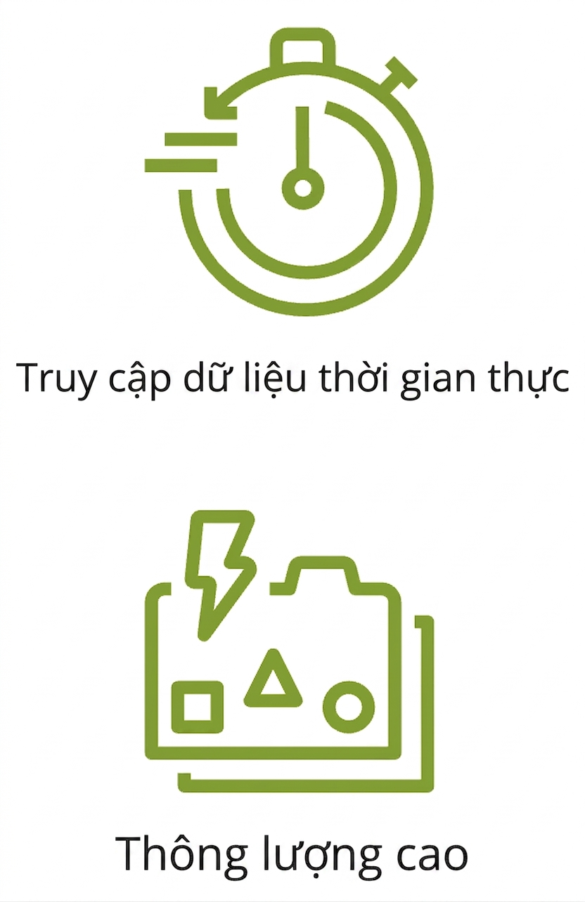 Hai biểu tượng truy cập dữ liệu thời gian thực và thông lượng cao.