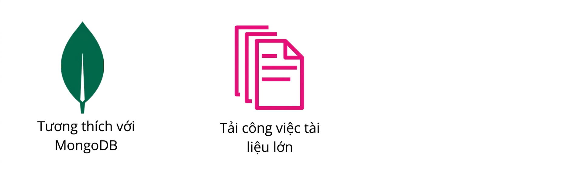 Biểu tượng MongoDB và khối lượng tài liệu lớn.