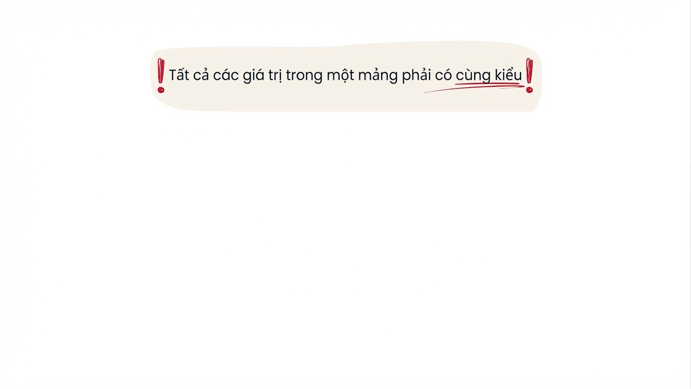 Mọi giá trị trong mảng phải cùng kiểu