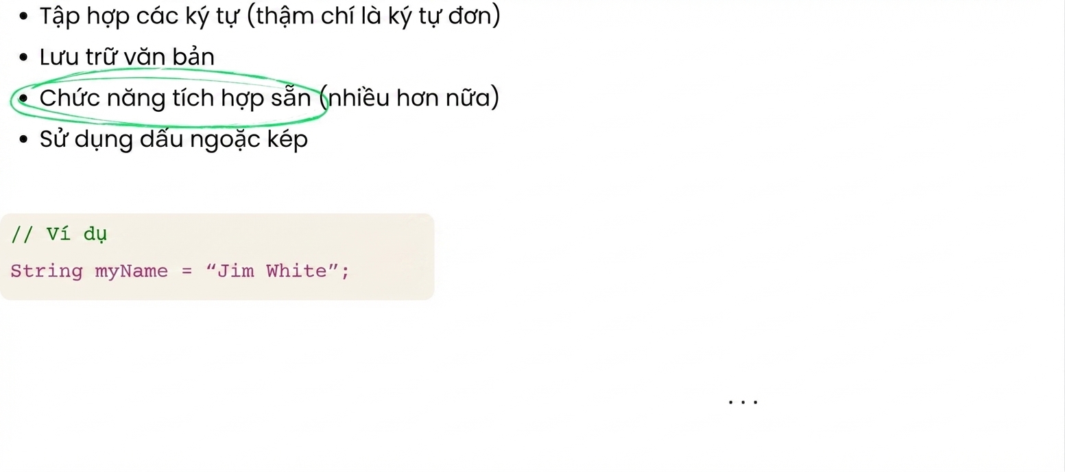 String có sẵn chức năng để thao tác