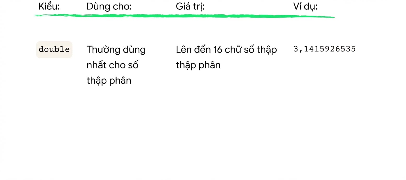 double cho phép tối đa 16 chữ số thập phân
