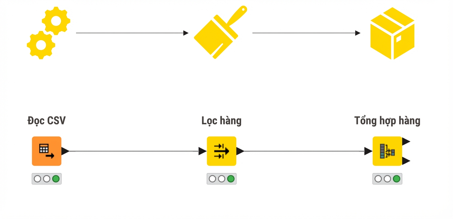 Ba giai đoạn sản xuất và ba node KNIME tương ứng
