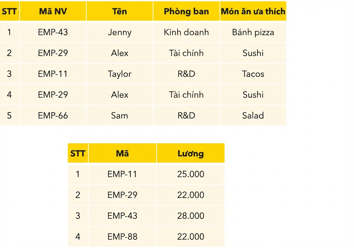 Bảng nhân viên và lương