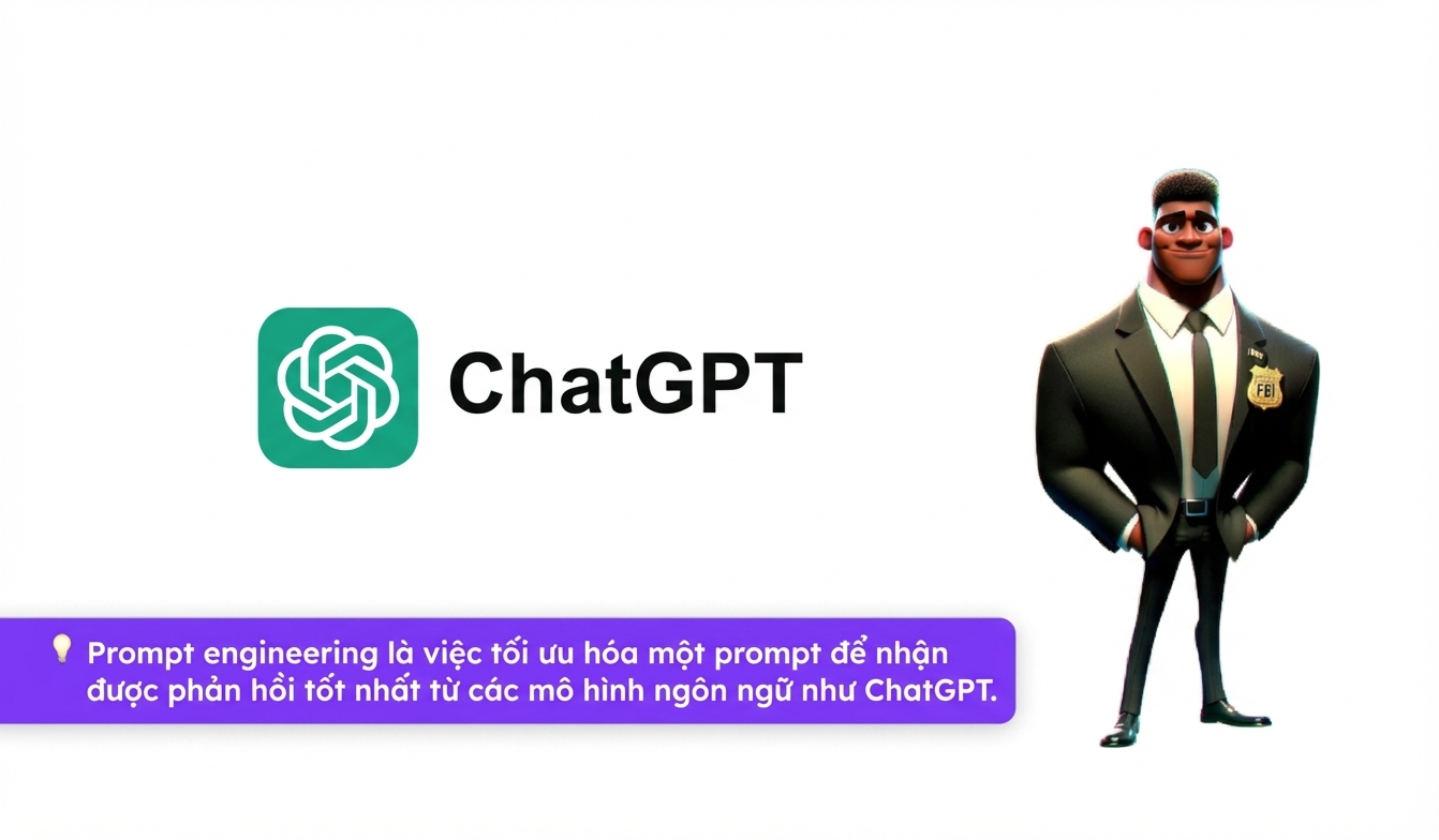 Logo ChatGPT và nhân vật FBI dạng hoạt hình
