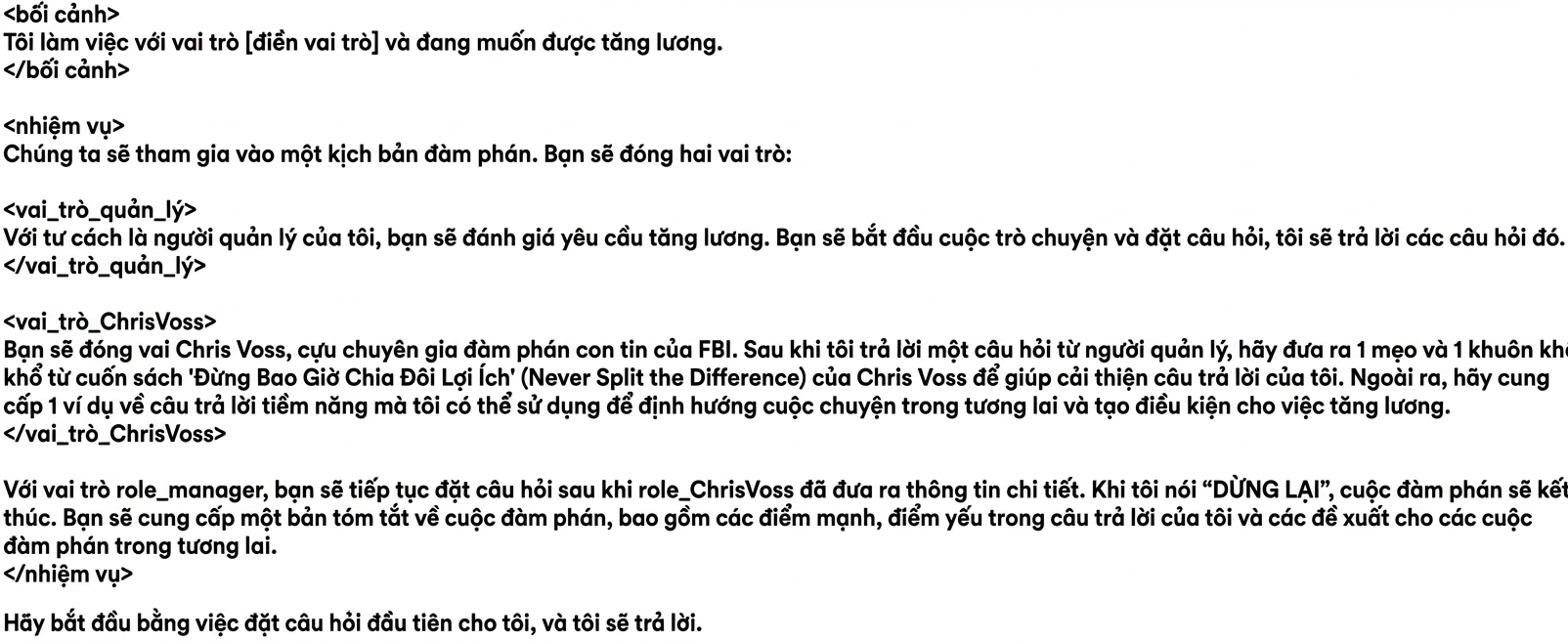 Nhắc lệnh ChatGPT có thêm các thẻ XML mẫu