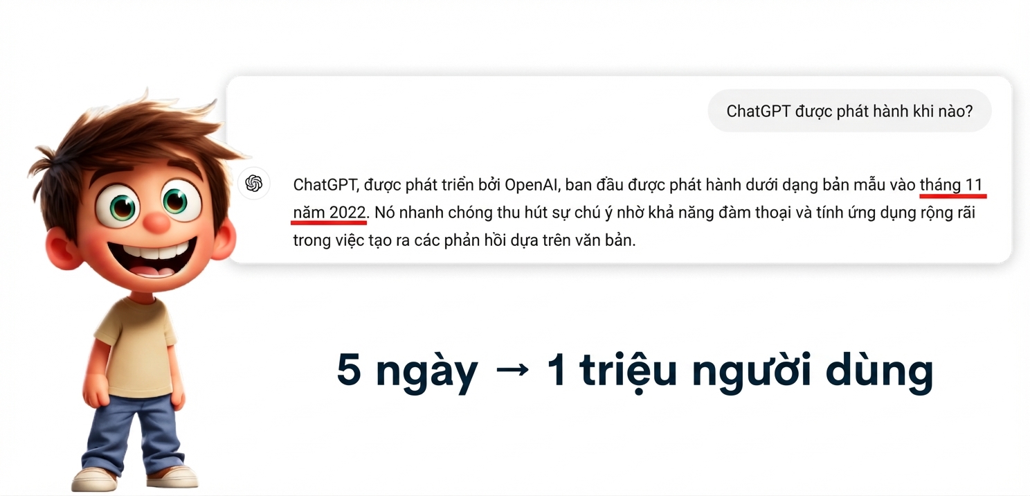 Minh họa cậu bé tương tác với ChatGPT