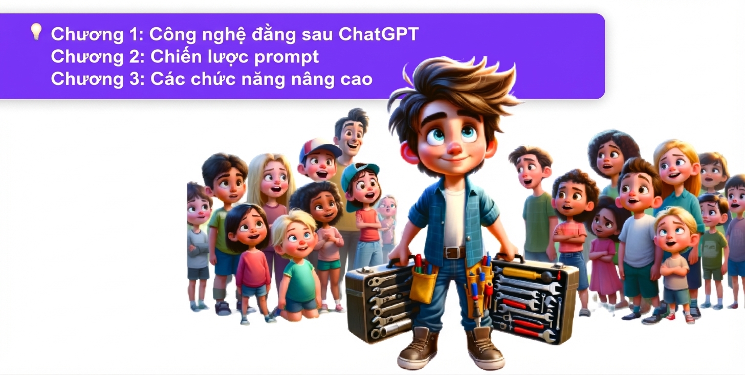 Minh họa một người cầm dụng cụ, giữa đám đông ngưỡng mộ