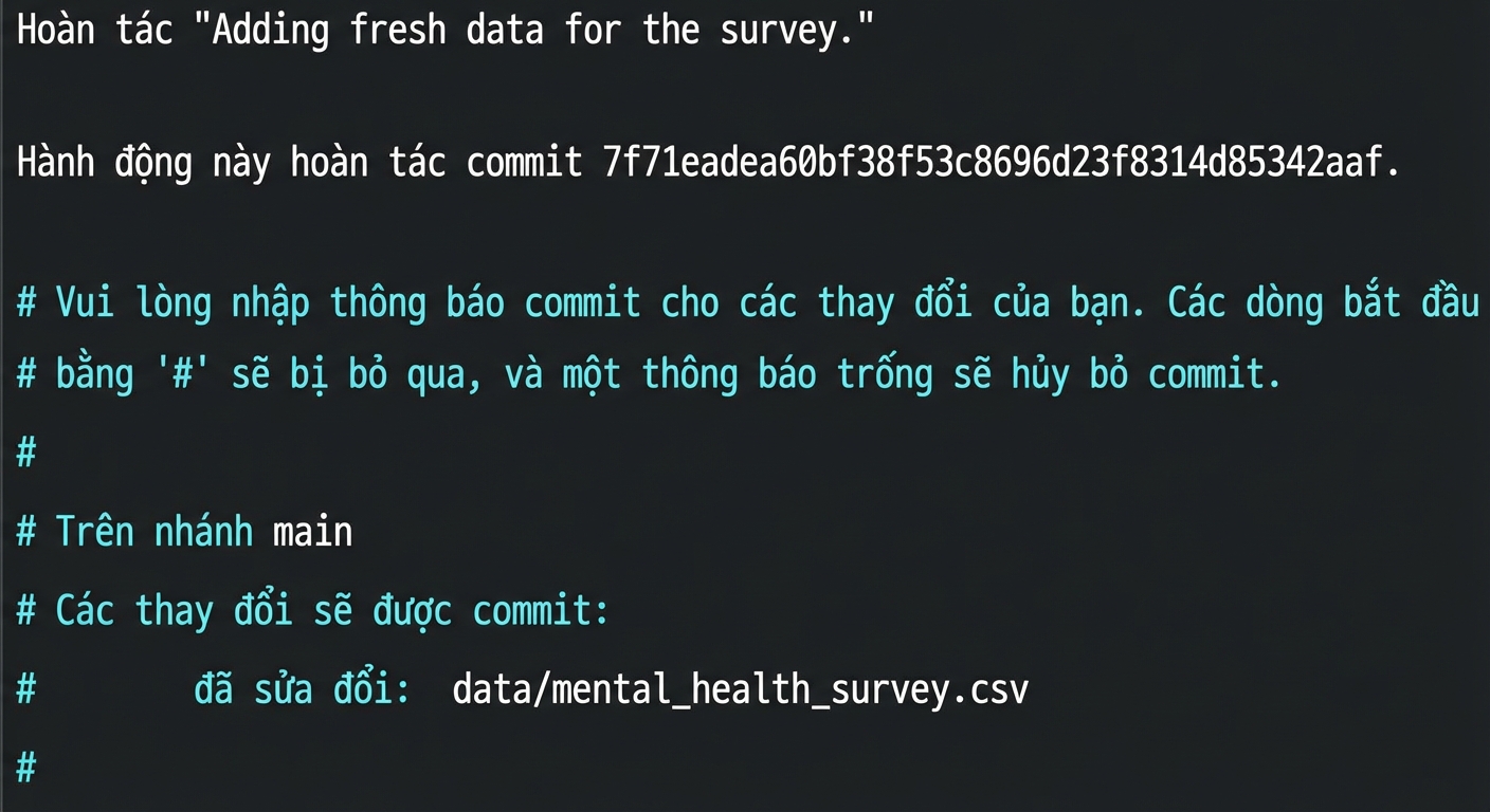 Trình soạn thảo văn bản hiển thị nội dung commit