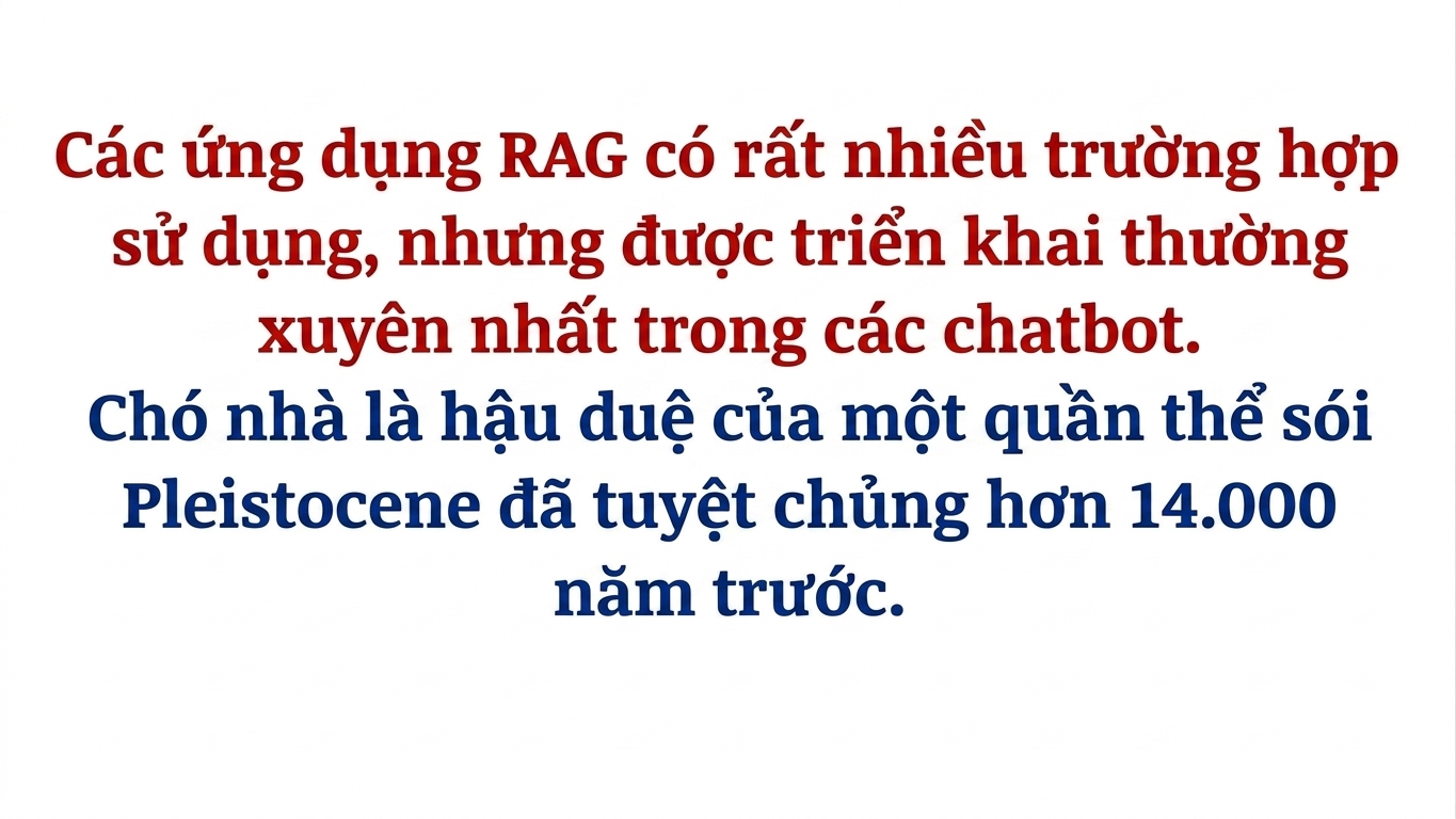 Bộ tách ngữ nghĩa chia đoạn tại điểm chủ đề chuyển từ RAG sang chó.