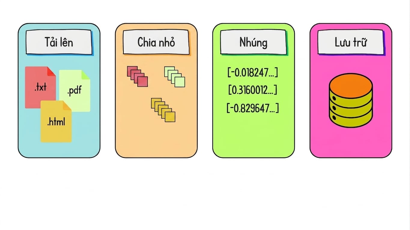 Các bước nhúng và lưu trữ được làm nổi bật.
