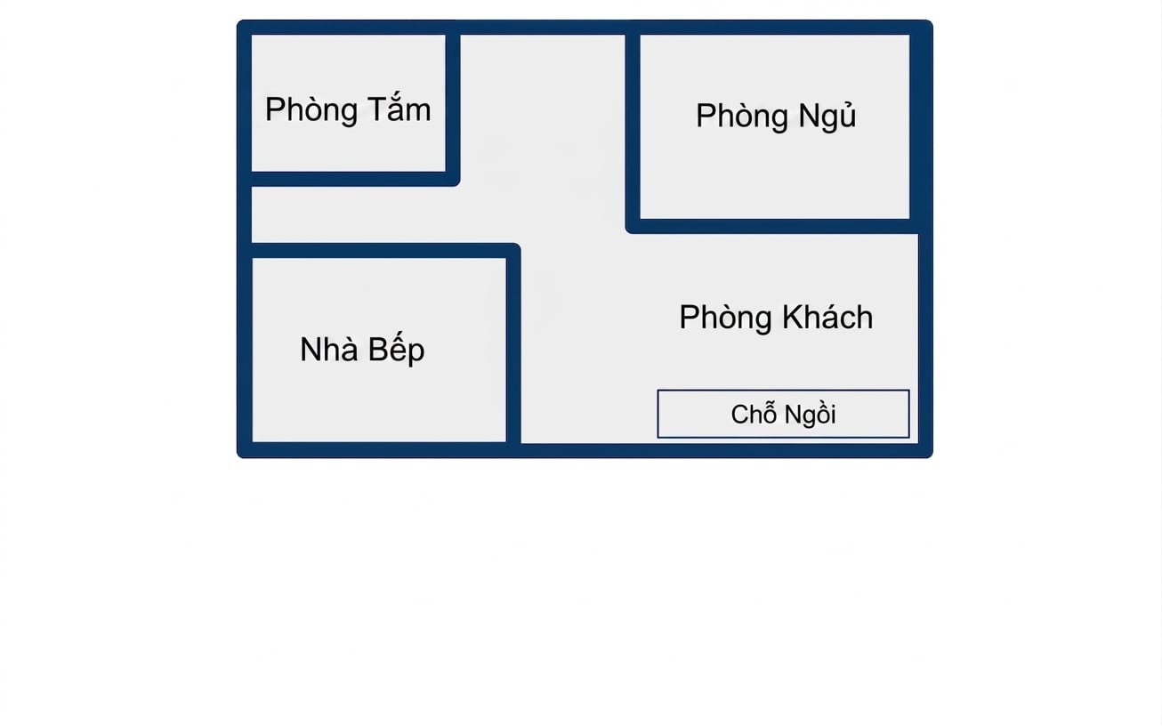 Mặt bằng hình chữ nhật của một căn hộ studio