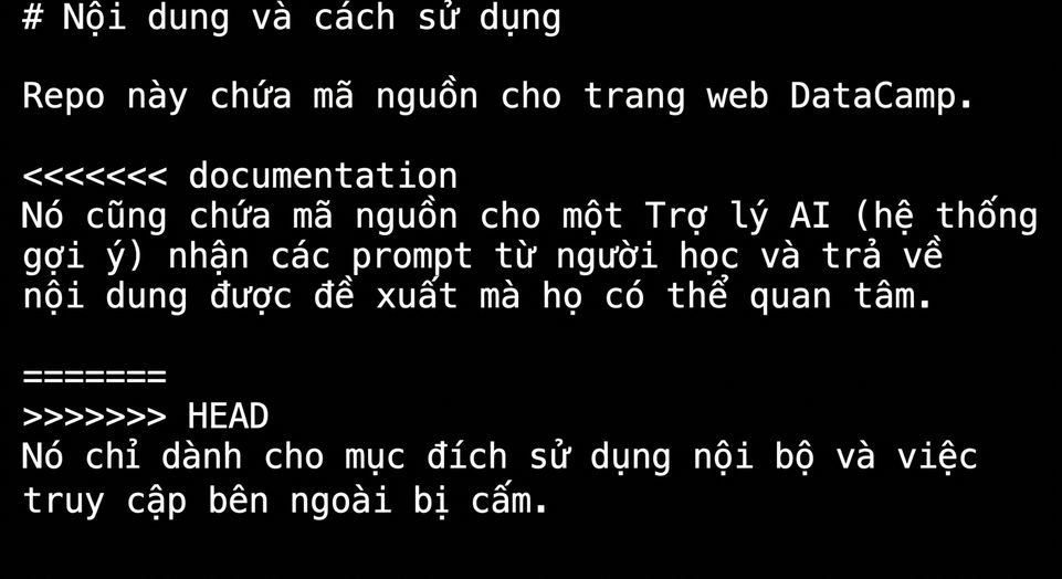 tệp README hiển thị các phần xung đột trong nano