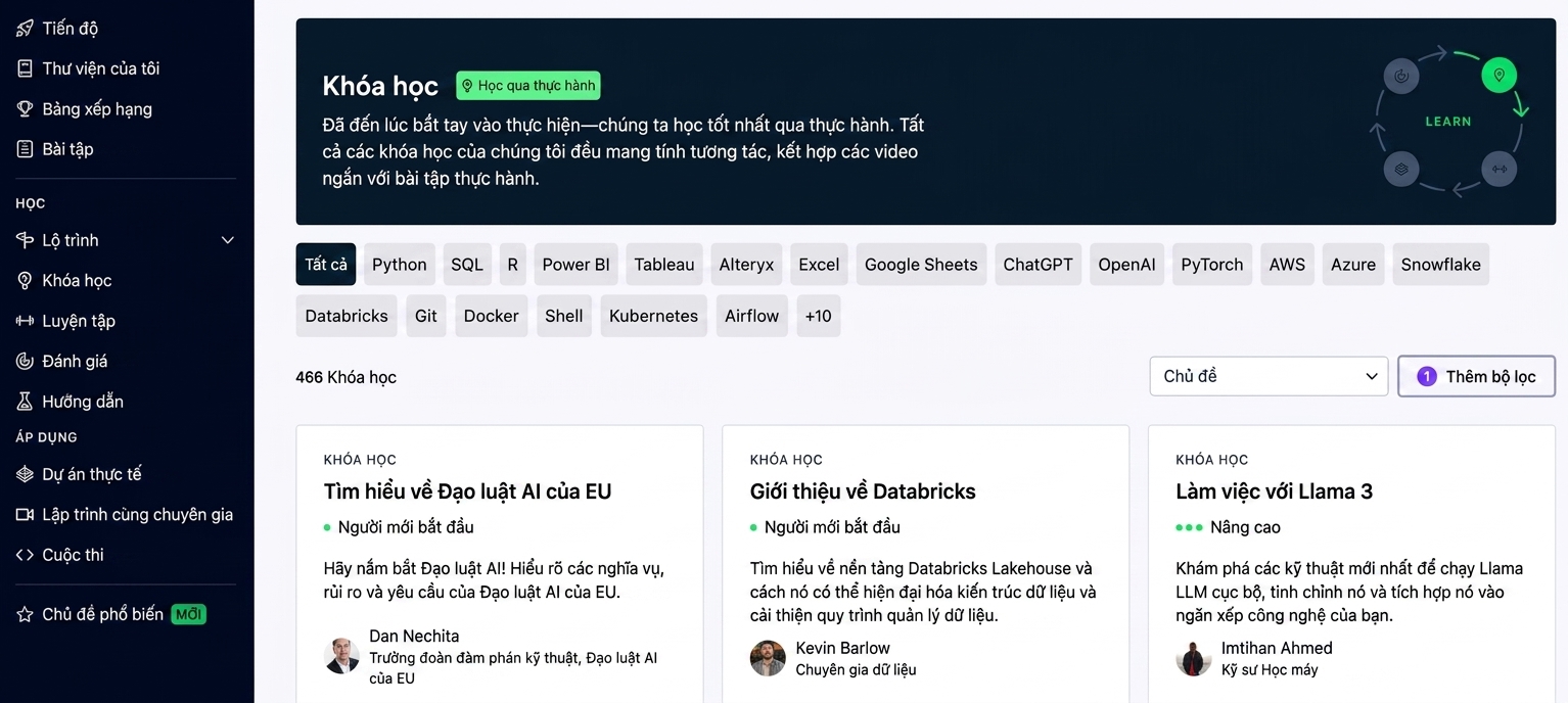 Trang khóa học DataCamp
