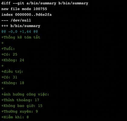 đầu ra git diff main summary-statistics, rút gọn