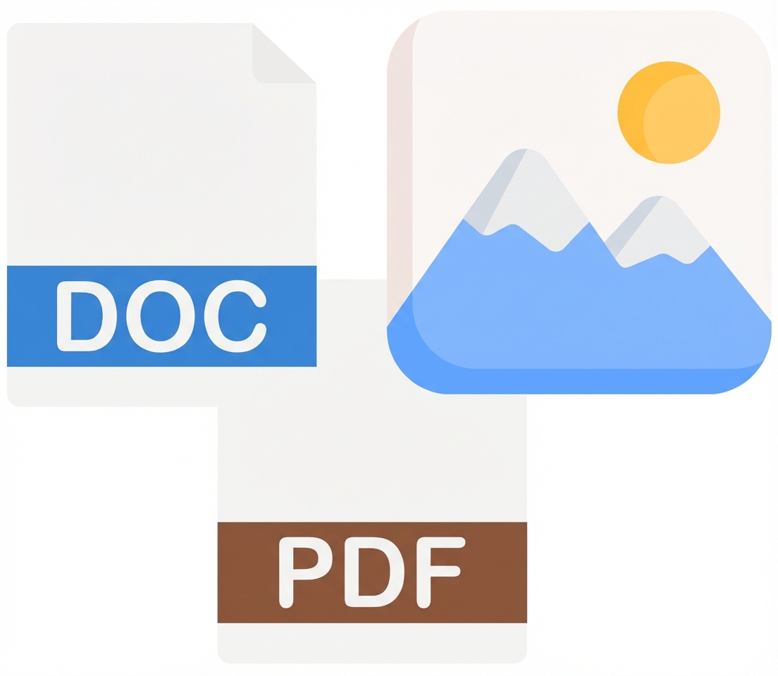 Biểu tượng Doc, PDF và ảnh.