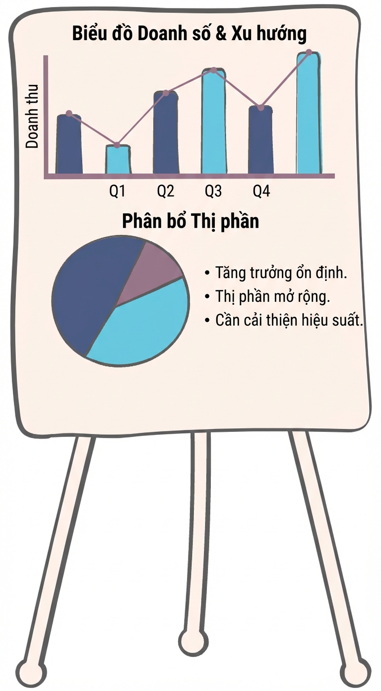 Bục thuyết trình với các biểu đồ