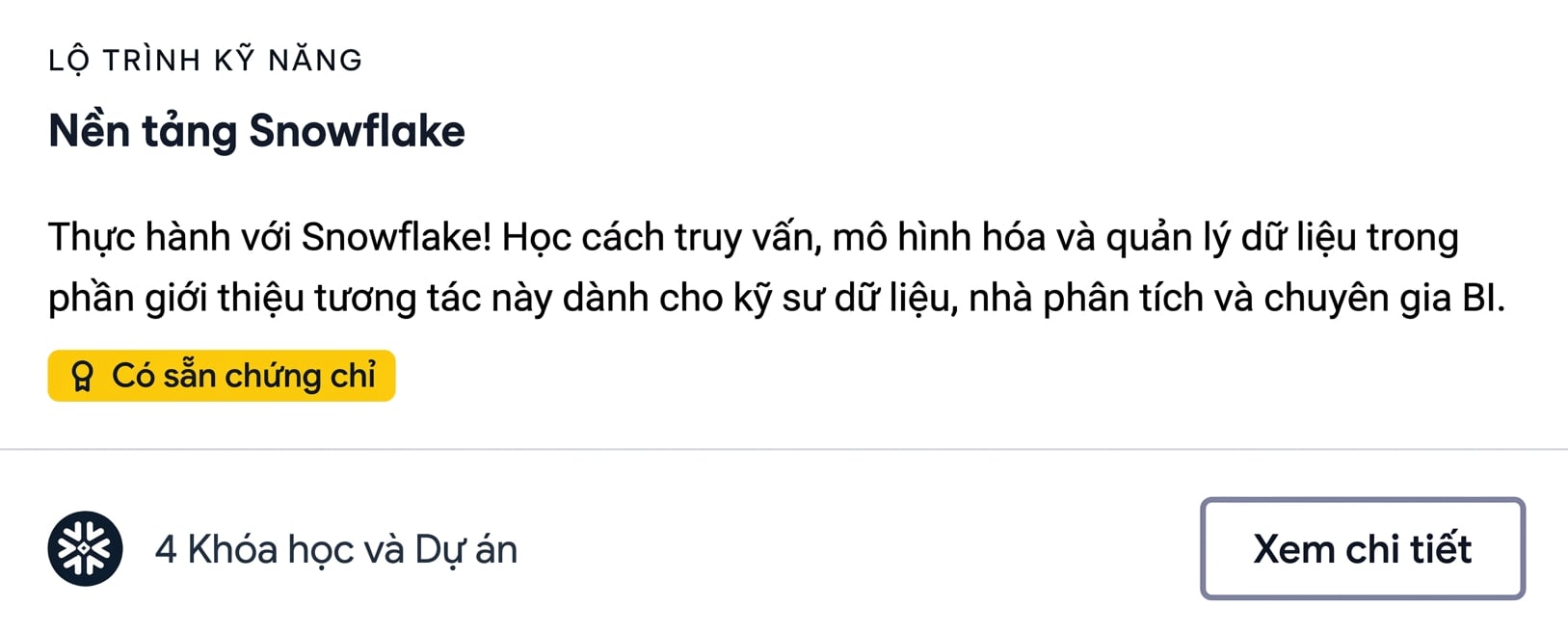 Ảnh chụp Lộ trình Kỹ năng Snowflake Foundations của DataCamp
