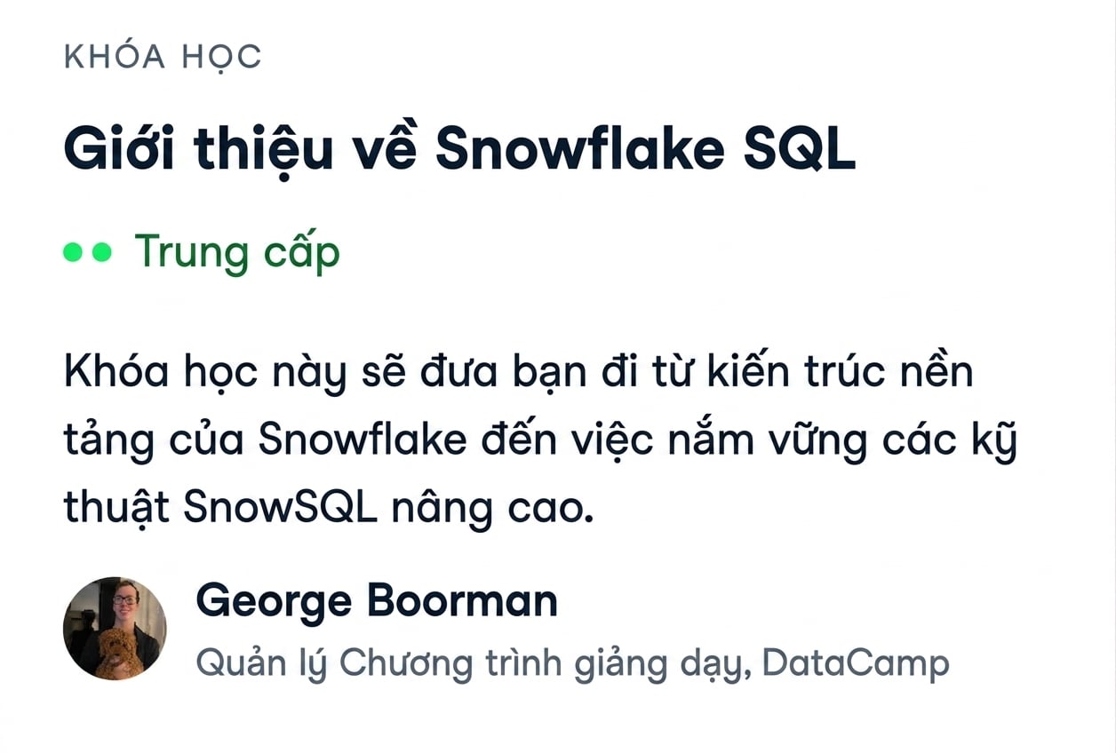 Ảnh chụp màn hình khóa Introduction to Snowflake SQL của DataCamp