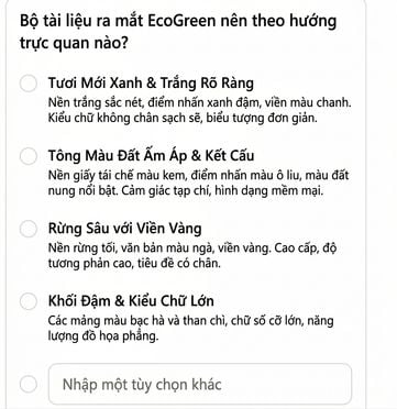 Copilot hỏi hướng hình ảnh cho bộ slide EcoGreen, đưa ra bốn phong cách mô tả để chọn