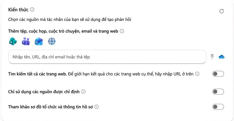Bảng Knowledge với một nguồn duy nhất trong Agent Builder